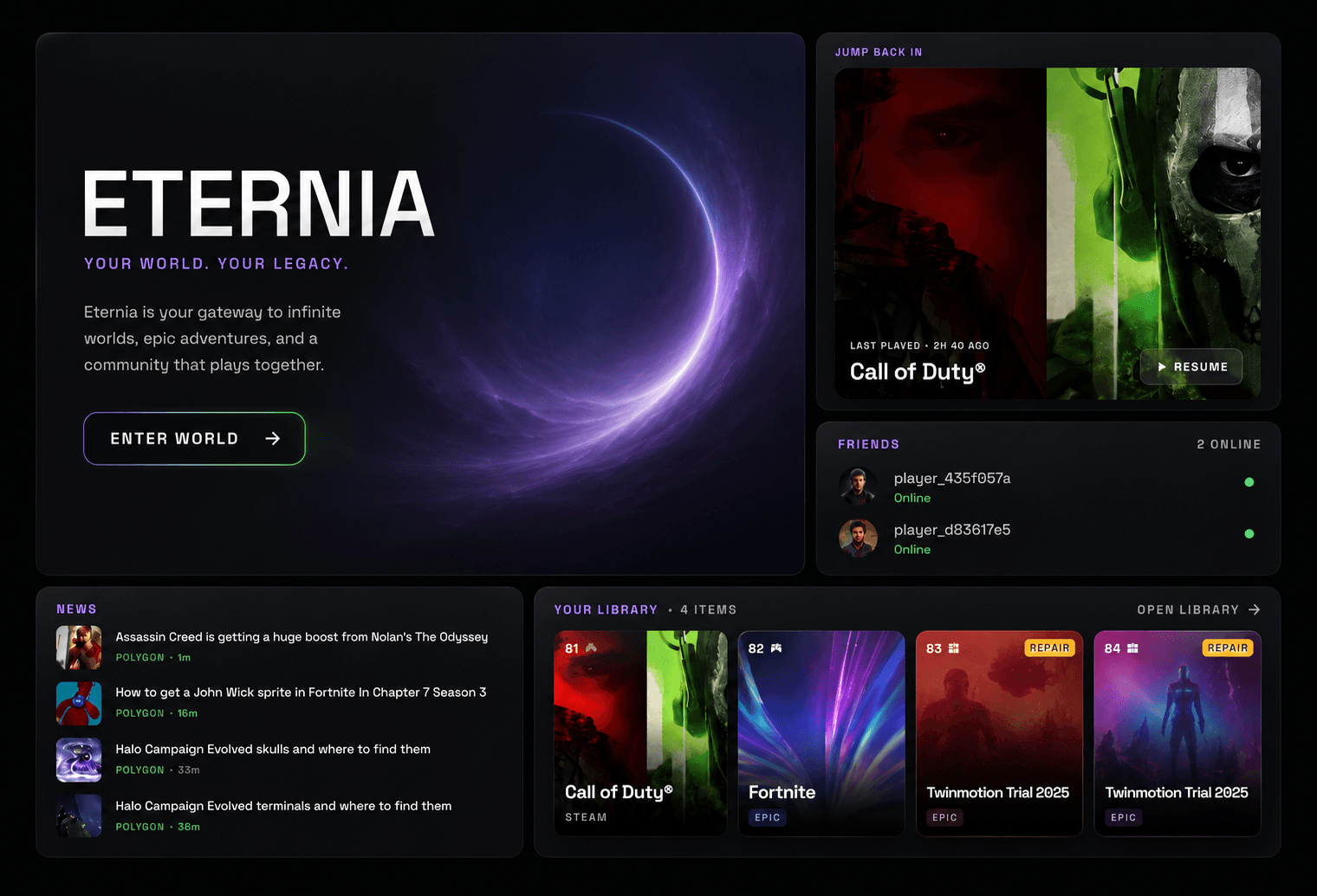 Eternia launcher — home screen